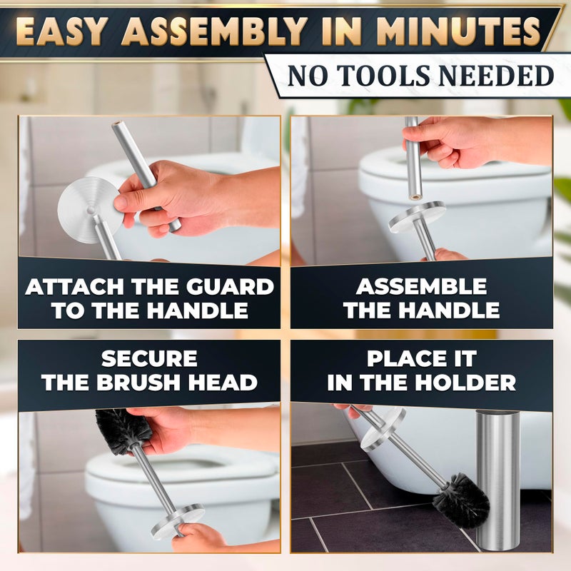 NOVSIX Stylish Stainless Steel Toilet Brush and Holder Set - Silver Toilet Bowl Brush and Holder with Splash Cover  Sturdy Bristles  Corrosion & Scratch Resistant - Elegant Design  Effective Deep Cleaning - Image 5